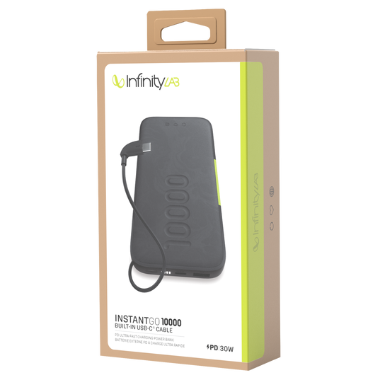 InstantGo 10000 Built-in USB-C Cable - Black - 30W PD ultra-fast charging power bank - Detailshot 5